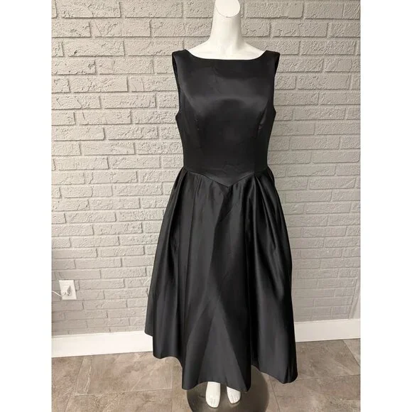 Audrey Women’s Black Pleated Drop Waist Backless Tulle Dress Size 8 - Picture 3 of 11